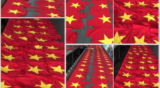 Mẫu vải áo cờ Việt Nam giả cotton
